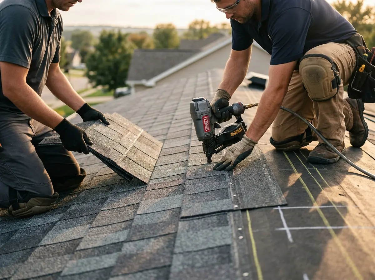 Professional roofer working on a residential roof in North Miami Beach